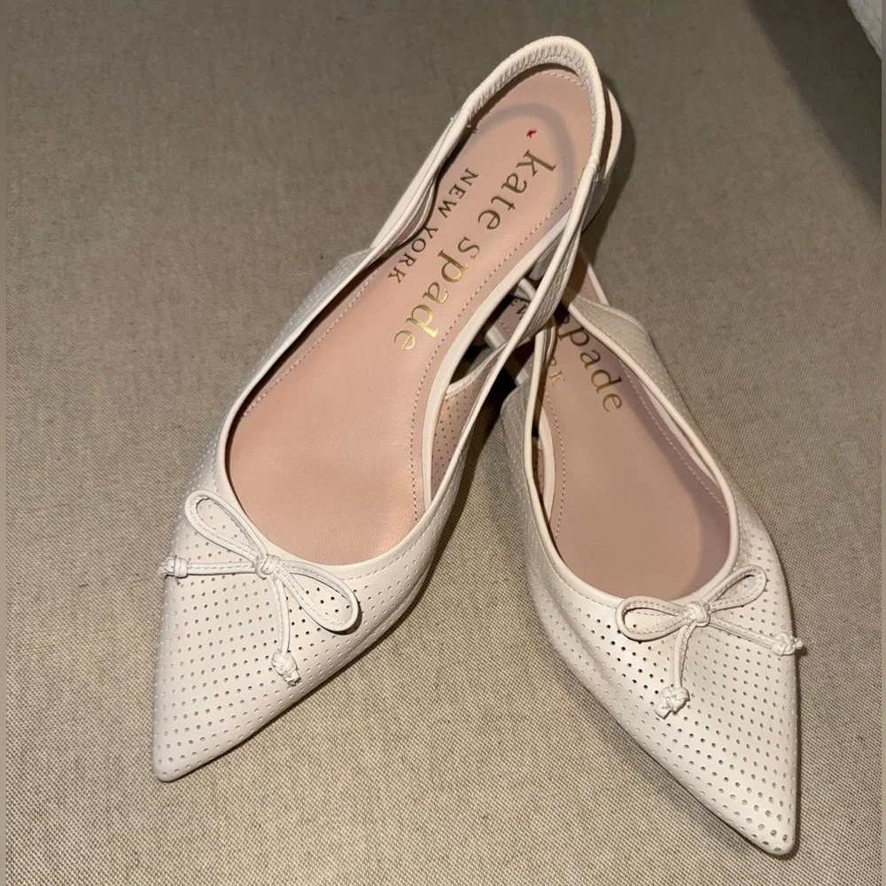 kate spade White Pointed Toe Perforated Slingback Flats - Picture 1 of 3